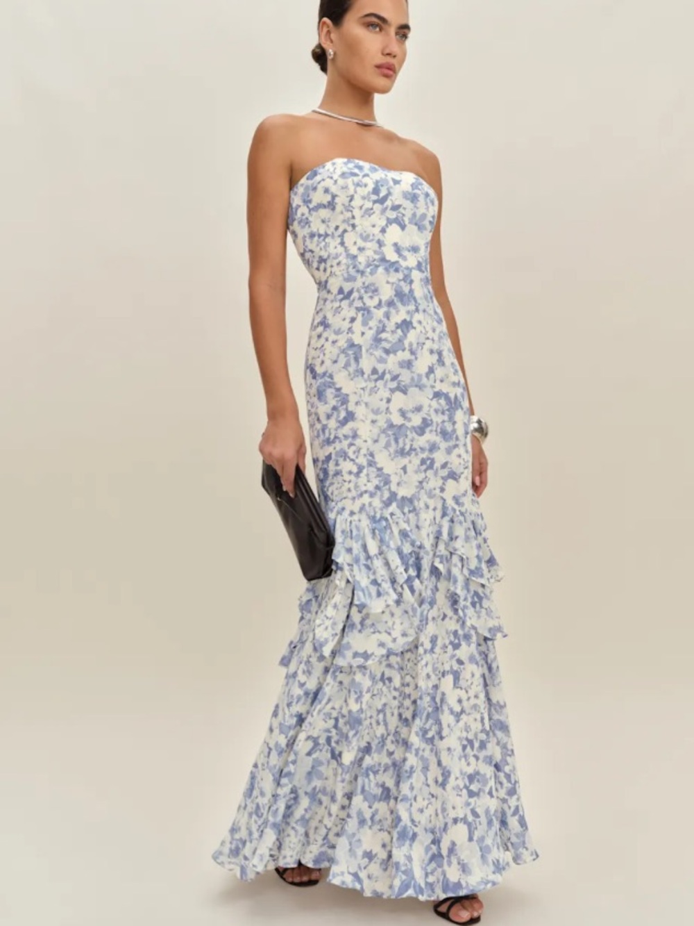 Reformation NEW dress long Aivana Nikita Blue white strapless sweetheart neck
